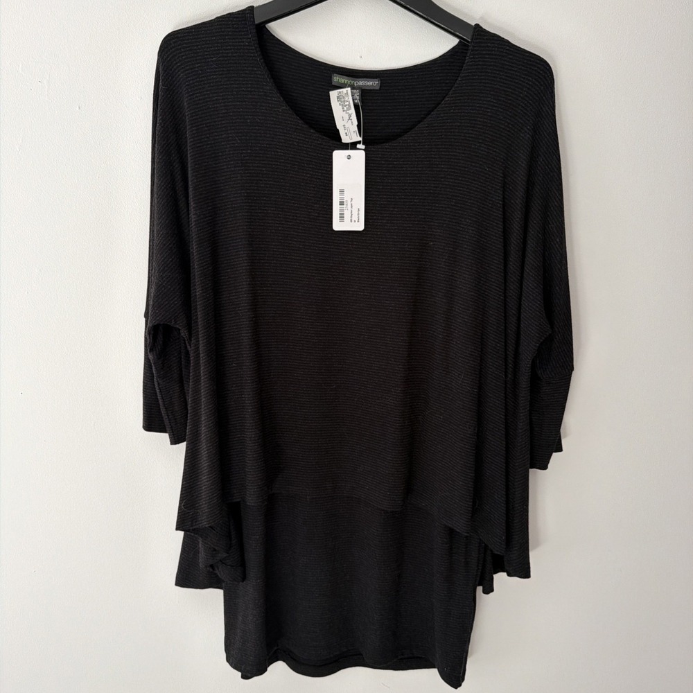 Shannon Passero Medium Black Fine‎ Stripe Layered Jersey Tunic Dress Top NWT - Picture 10 of 11